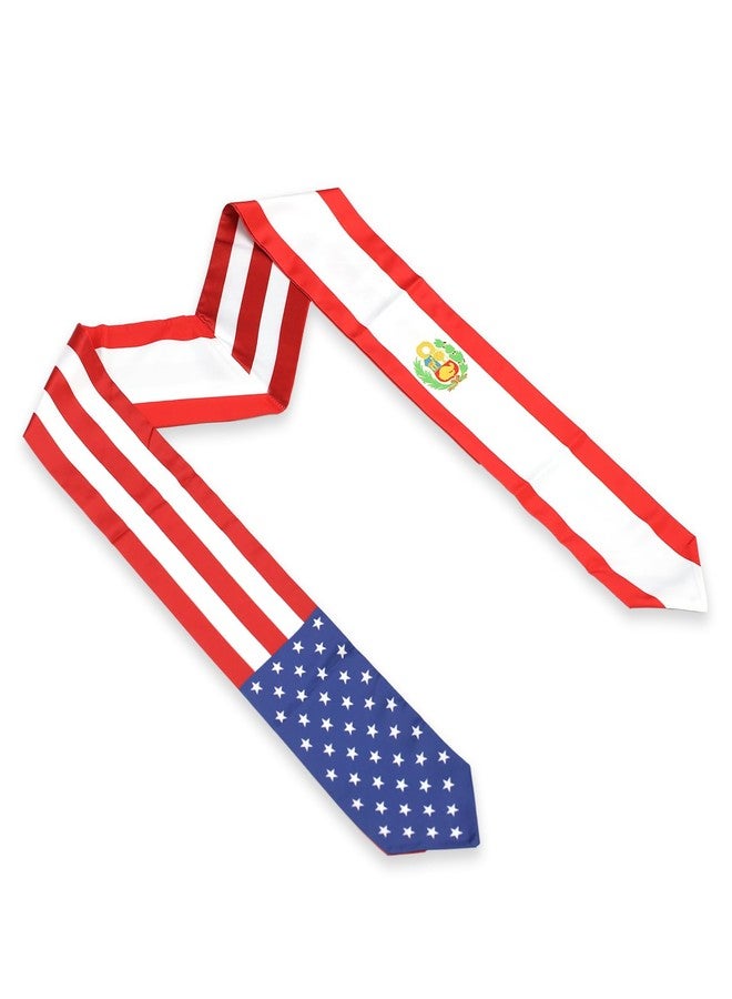 LLBFHH USA And Peru Flag Graduation Stole, Satin Embroidery Graduation Sash for International Students, 72 Inch Length. - Image 2